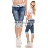 Women Lace Jeans Europe Style Torn Stretch Denim Shorts thumbnail-2