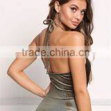 MGOO Fashion Apparel Factory Custom Surplice Velvet Bodysuits Olive Corduroy Women Blouses Backless Lacing Up thumbnail-6