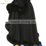 Ladies New Style Winter Wholesale Cashmere Poncho With Rabbit Fur Poncho thumbnail-1