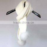 Myfur Baby Pink Striped Pattern Wool Crochet Scarf With Removable Raccoon Fur Balls thumbnail-4