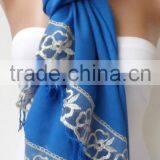 French Lace Socks Blue Pashmina Shawls for Bridesmaids Socks Blue Pashmina With Gray Lace Women Wedding Shawls Fashion Gifts Bri thumbnail-5