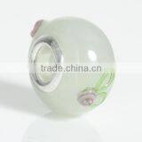 Round Silver Plated Core Light Green Flower Pattern Enamel European Style Large Hole 10mm Lampwork Glass Beads thumbnail-1