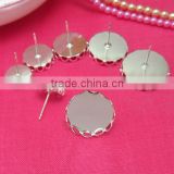 10-16mm Silver Plated Ear Studs Blank Base Cabochon Bezels Setting Lace Edge Round Earring Tray