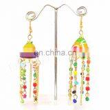 Pom Pom Jhumka Earrings-Pom Pom Drop Earrings-Multicolor Chain Pom Pom Earrings-BOHO Tribal Pom Pom Bell Earrings thumbnail-6