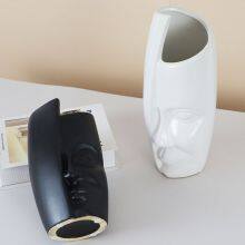 Creativity Matte White Black Face Ceramic Vase Decor Decoration, Flower Arrangement thumbnail-4