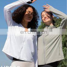 Custom Logo Outdoor Training Sportswear Hoodie Jacket Thumb Hole Sun Protection Clothing Yoga Gym Jacket For Women Workout Wear thumbnail-5