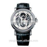2015 Popular Skeleton Autometic Genuine Leather Band Factory Men Watch