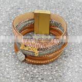 Fashion Lucky Letters DIY Diamond Rhinestones Tassel Multi-Layer Wide Leather Bracelet thumbnail-2