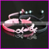 KJL-BD5159 Wholesale Handcrafted macrame bracelet ribbon breast cancer awareness sign bracelet