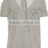 15JWL0222 Woman Linen Short Sleeves Thin Knit T Shirt