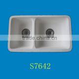 Cultured Marble Double Bowl Kitchen Sink, Acrylic Resin Double Sink