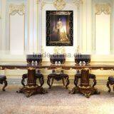 Fabulous Italy Baroque Design Marquetry Dining Room Furniture Royal Wooden Carving Dining Table Set For 8 People thumbnail-1