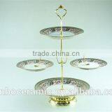 Extravagant Gold Cake Stand Ceramic Porcelain Cake Stand With Metal Handle thumbnail-2