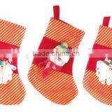 China Products Personalized Stripe Vintage Pattern Fabric Sock Kit Hanger Holder Wool Felt Animal Head Plush Christmas Stocking