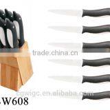 6PCS PP Handle Stainless Steel Knife Set With Wooden Base thumbnail-1