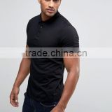High Quality Custom Logo Short Sleeve Button Placket men's Cotton/Spandex 200gsm Casual Skinny Slim Fit Black Polo T-Shirt