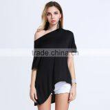 Chinese Factory Wholesale 2016 New Design Summer Loose Shoulder Blank Tee Shirt for Women thumbnail-5