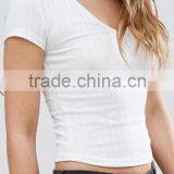 2017 Women Tank Top Ribbed V Neck Top OEM Service Machine Wash Short Sleeve Stretch Bulk Wholesale thumbnail-2