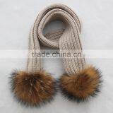 Myfur Beige Color Big Size Natural Raccoon Fur Pom Pom Attach Winter Warm Scarf for Kids thumbnail-1