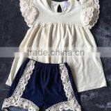 Boya New Arrive Summer Cream Yellow Cotton Lace Flutter Set Girl Clothing Remake Baby Outfits Giggle Moon Girls Sets thumbnail-1