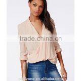 100% Polyester Wrap Over Nude Women Blouse for Middle Aged Women thumbnail-4