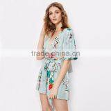 Rayon Floral Print Ladies Romper, Deep V-neck Sexy Half Sleeves Romper thumbnail-4