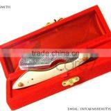 Stainless Steel Barber Razor Blade Engraved With White Bone Handle