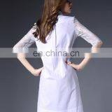 OEM/ODM Mini Order Fashion Women Scallop Lace Half Sleeves Summer Sexy Office Lady White Shirt Dress thumbnail-3