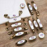 European-style Antique Copper Ceramic Handle Garden Horn Flower Wardrobe Door Drawer Drawer Cabinet Handle thumbnail-3