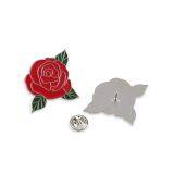 Red Rose Flower With Green Leaves Enamel Lapel Pin thumbnail-2
