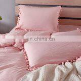 Luxury Pink Double Twin 100% Microfiber King Pompom Washed Duvet Cover Bedding Set With Zipper thumbnail-3