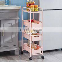 ABS 4-tier Storage Rack Utility Home Kitchen White Blue Pink Black Powder Coating Storage Hand Trolley Bathroom Storage Rack thumbnail-5