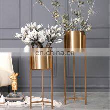 Luxury Iron Stands Brass Color Huge Large Floor Flower Gold Tall Wedding Metal Vase for Decoration thumbnail-2