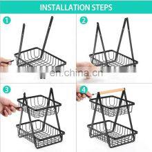 Nordic 2/3 Tier Metal Water Hyacinth Fruit Basket Bread Storage Baskets Kitchen Vegetable Drain Basket Kitchen Storage thumbnail-5