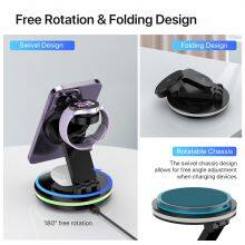 Rotatable Led Colourful Foldable 3-1 Mini Multifunction 3 In 1 Foldable Black Wireless Charger thumbnail-5