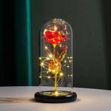 24K Gold Foil Rose in Glass Dome With Colorful LED Light for Women Mom Valentines Mothers Day Gifts Bulk thumbnail-4