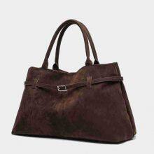 Women's Large Capacity Vintage Tote Bag - Elegant Brown, Structured Snap Closure, Sturdy Handles for Work, Travel, Everyday Use thumbnail-2
