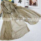 90cm * 180cm Hollow Out Circled Design Cotton Linen Lace Scarf Muslim Shawl thumbnail-3