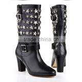 Chunky Heel High Ankle Boots Five Star Embelished Front Buckle Rubber Boots Wholesale Women Shoes Boots thumbnail-4