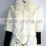 RBT13010 Rabbit Fur Coat With Fox Fur Collar