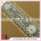 HC-0604-1 Hechun White Flower Embroidered Rhinestone Wedding Sash for Dress thumbnail-2