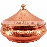 Hammered Steel Copper Serving Mughlai Handi With Lid 1200 ML - Serving Dish Curry Home Hotel Restaurant Tableware