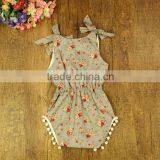 Wholesale Baby Clothes Cheap Girl Floral Knit Cotton Romper With Pom Pom Cotton Baby Clothing Floral Vintage Girls Bodysuits thumbnail-5