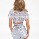 2016 Fashionable Floral Printed Bandage Crop Top And Shorts Sets thumbnail-4