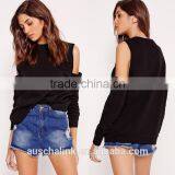 OEM Service Latest Design Lady Black Cold Shoulder Pretty Sweatshirt thumbnail-6
