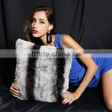 CX-D-103 Rex Rabbit Fur Dyed Like Chinchilla Shaggy Cushion Cover thumbnail-2