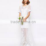 MGOO Sweetheart Bridal Delicate Lace And Pearl Maxi Dress With Short Sleeves Embroidered Dress thumbnail-3