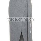 High Quality D-Ring Wrap Skirt Winter Grey Long Skirts Women Slit Office Wear Skirts thumbnail-3