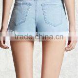 Ladies Fashion High Waist Jeans Shorts Light Blue Washed Denim Shorts thumbnail-5