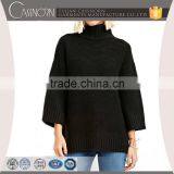 Loose 3/4 Sleeve Acrylic Roll Neck Rib-knit Neckline Fancy Sweaters for Women thumbnail-1